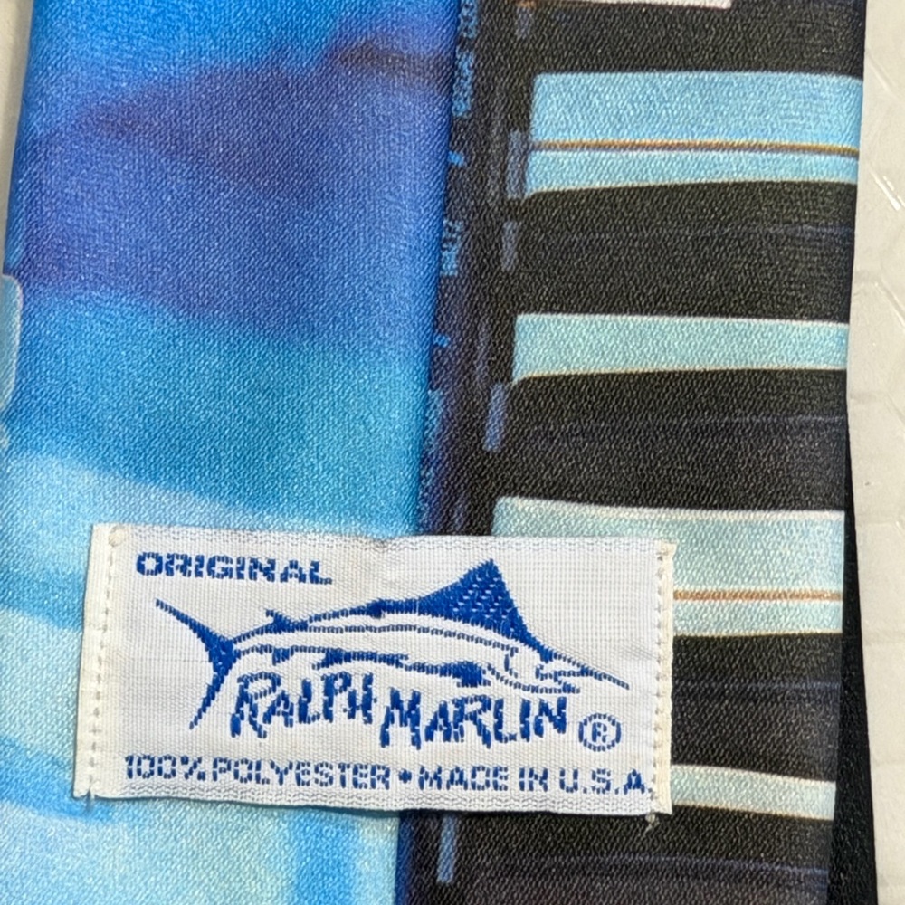Ralph Marlin Blue and Black Piano Key Necktie - Picture 5 of 12